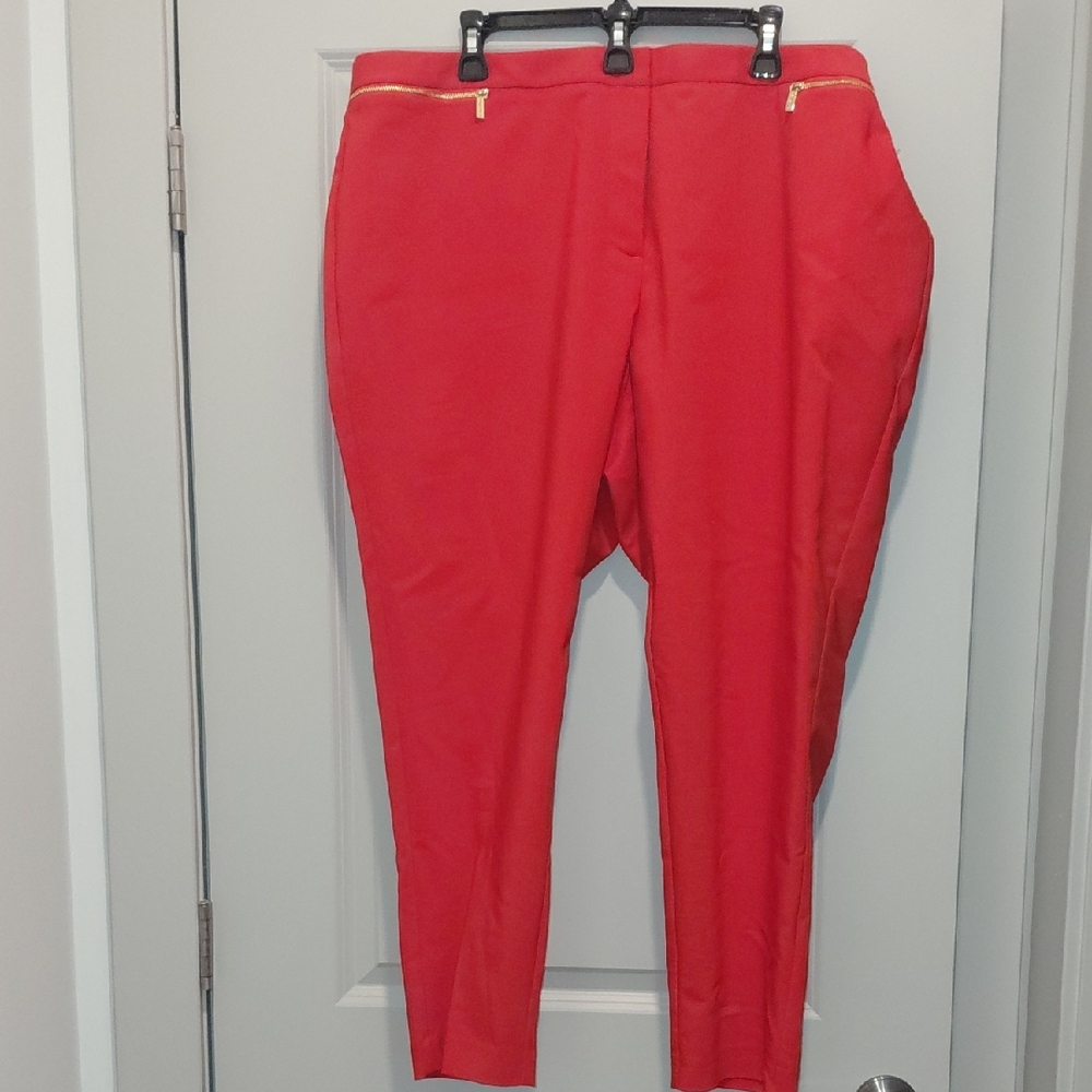 Brand NEW, NWOT, Calvin Klein Red Woman Chinos with Gold Accents